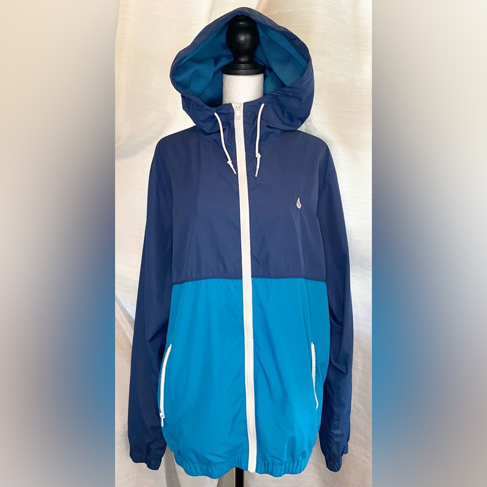 Volcom Blue Windbreaker Jacket with Hood